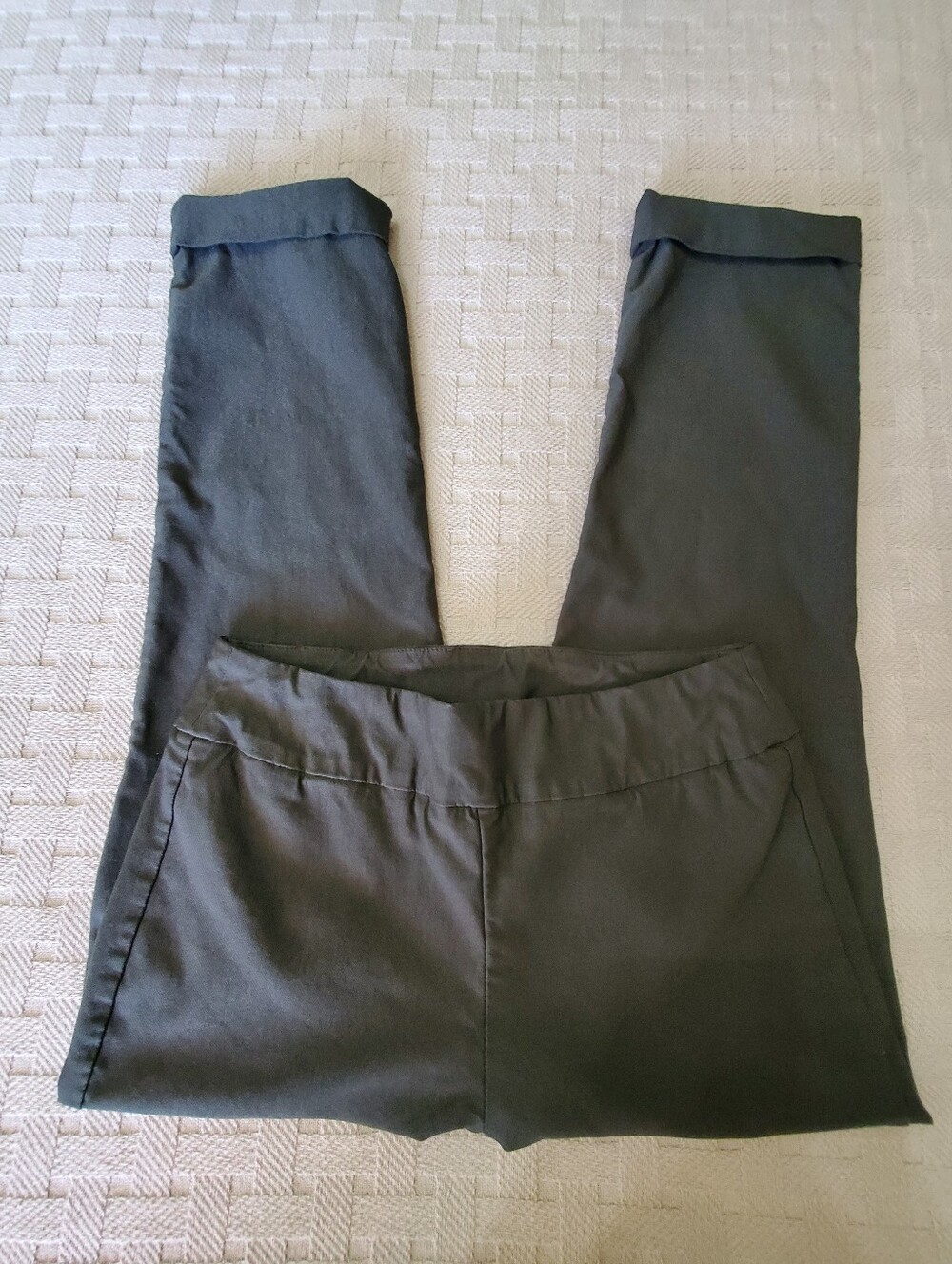 Tribal Olive Green Stretch Pull On Straight Leg Cuffed Ankle Dress Pants Cropped - Picture 10 of 13